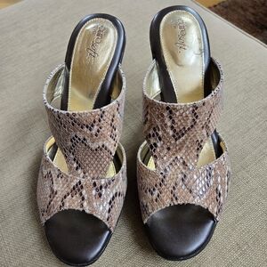 Eurosoft Women's Brown Snake Print Heeled Sandals, Size 10
